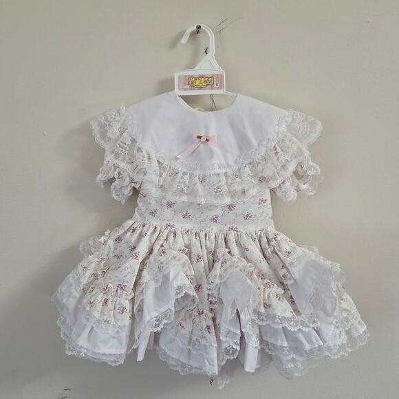 NWOT Lid'l Dolly's Flouncie White Pink Roses Ruffled Pageant Dress Pageant 2T - Picture 1 of 6